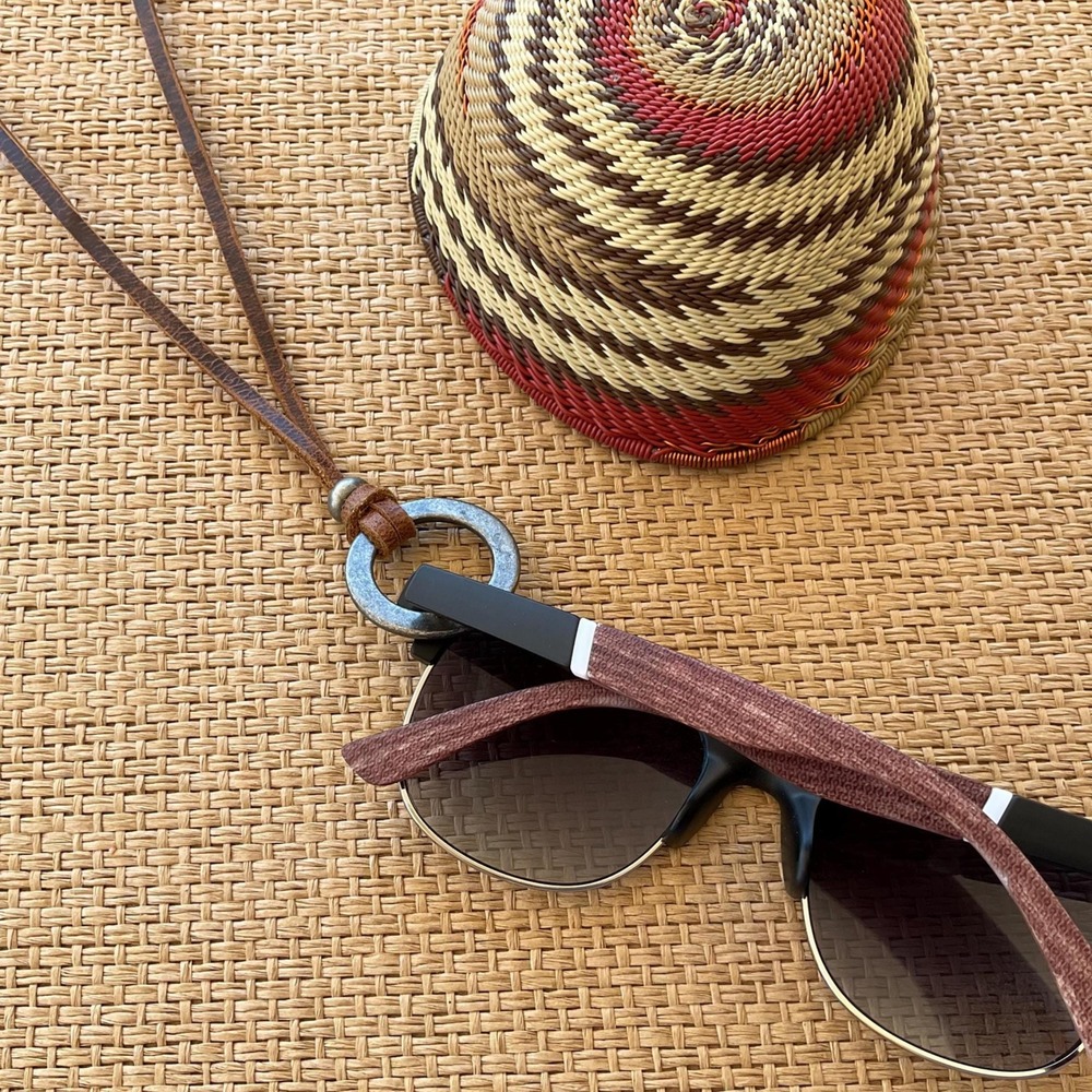 Manly Soft Rich Brown Suede Eyeglass Chain: silver loop, Adjustable Lanyard